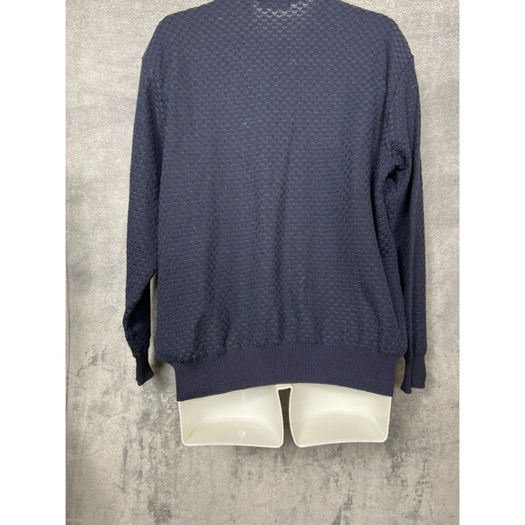 Segreto Sweater Size XL V Neck 100% Pure New Wool Fine Merino Textured Navy - Picture 10 of 16